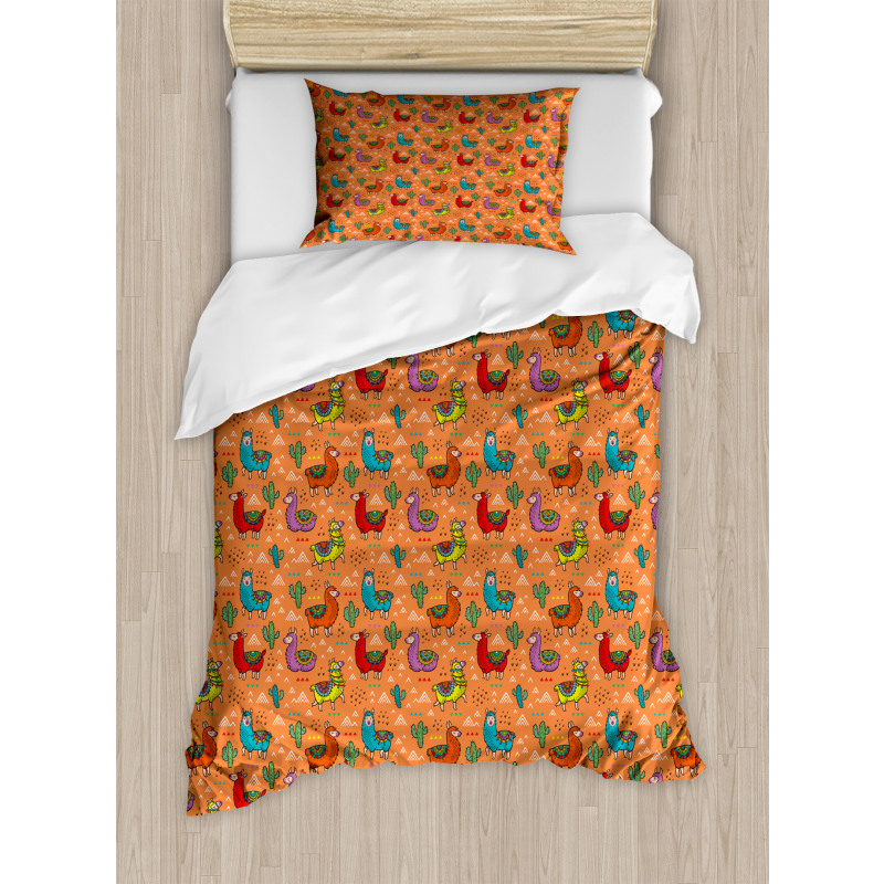 Colorful Alpacas Flower Duvet Cover Set