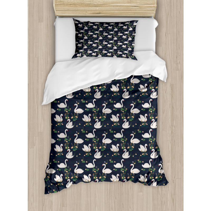 Lilies Cattails Waterfowls Duvet Cover Set