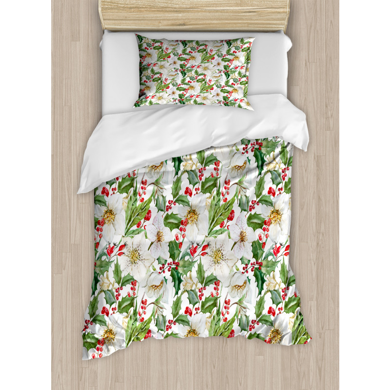 Poinsettia Pattern Duvet Cover Set