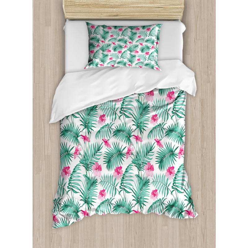 Tropic Ferns Flowers Duvet Cover Set