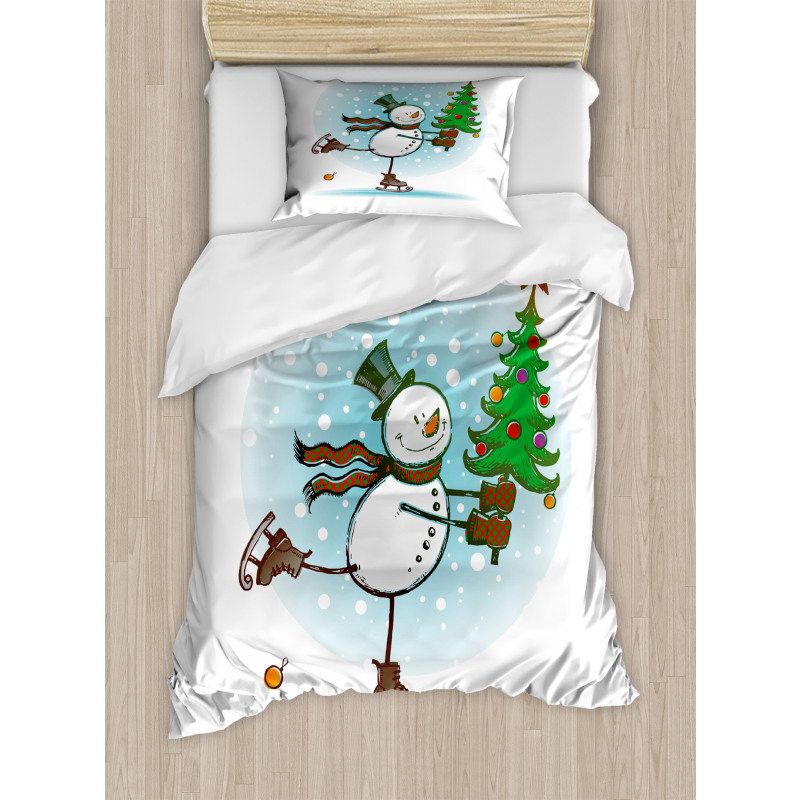 Skating Xmas Tree Snow Duvet Cover Set