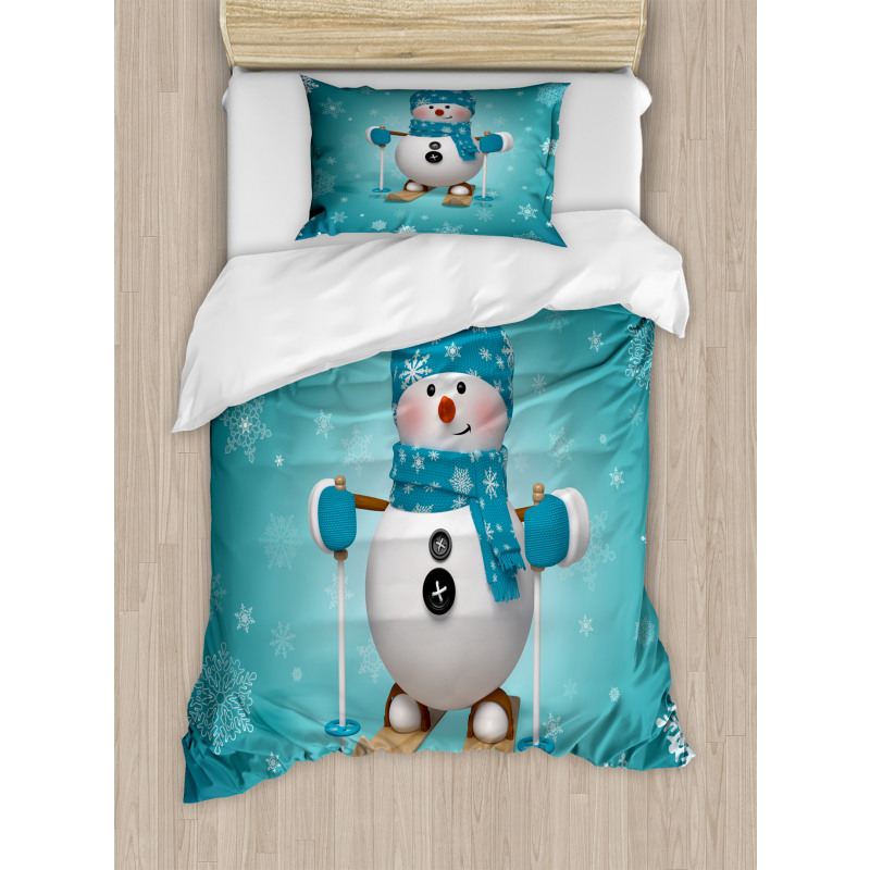 Skiing Snowflakes Fun Duvet Cover Set