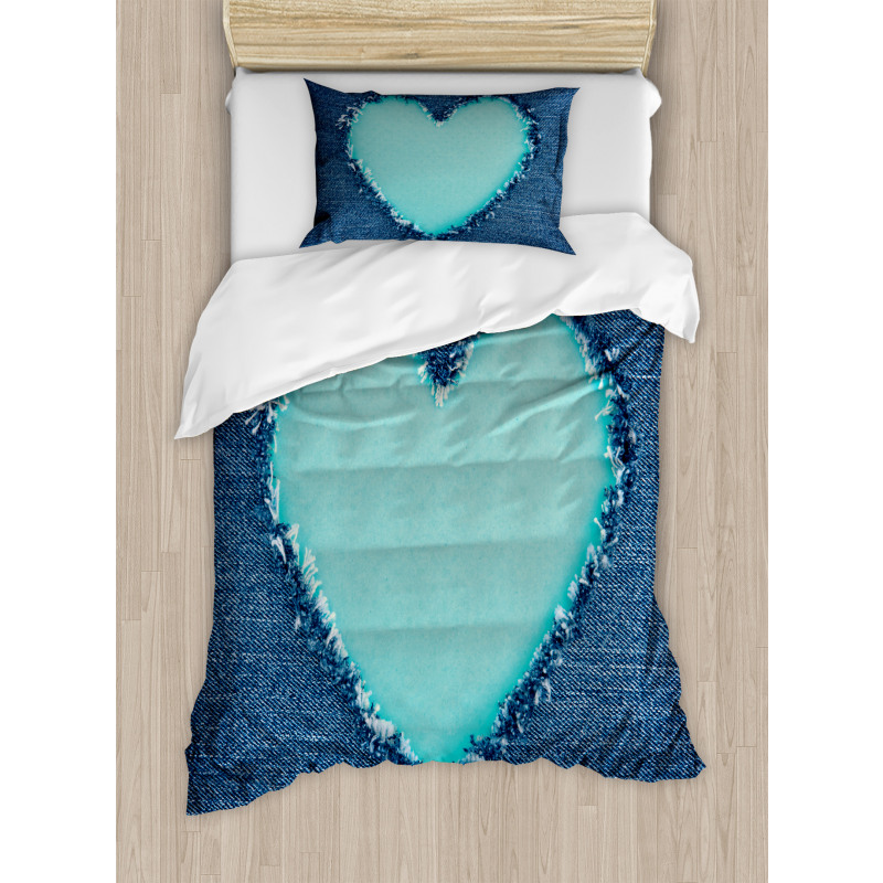 Denim Heart Love Duvet Cover Set