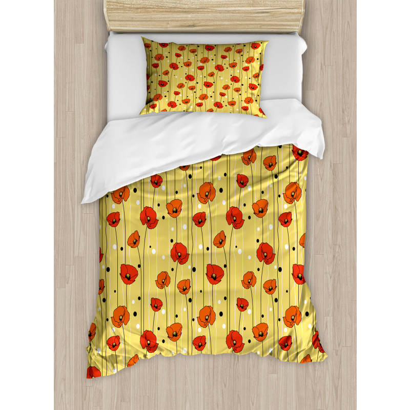 Lines with Dots Floral Duvet Cover Set