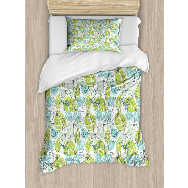 Ornate Doodle Birds Duvet Cover Set