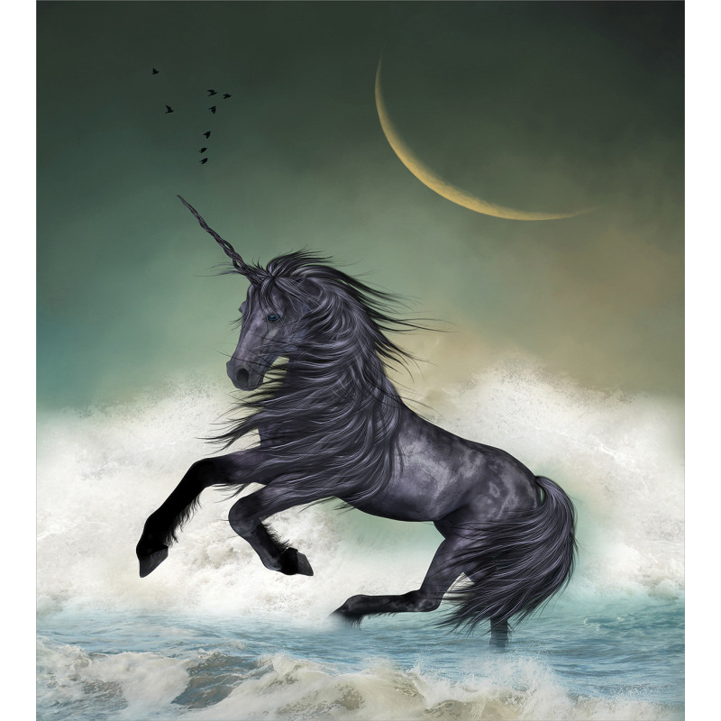 Black Unicorn in Ocean Duvet Cover Set