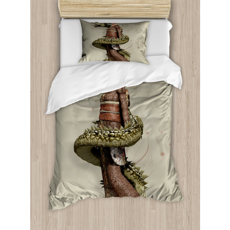 Geisha with Huge Dragon Duvet Cover Set