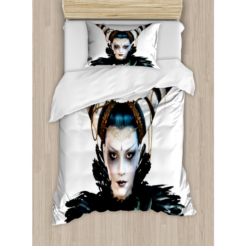 Gothic Lady Hair Horns Duvet Cover Set