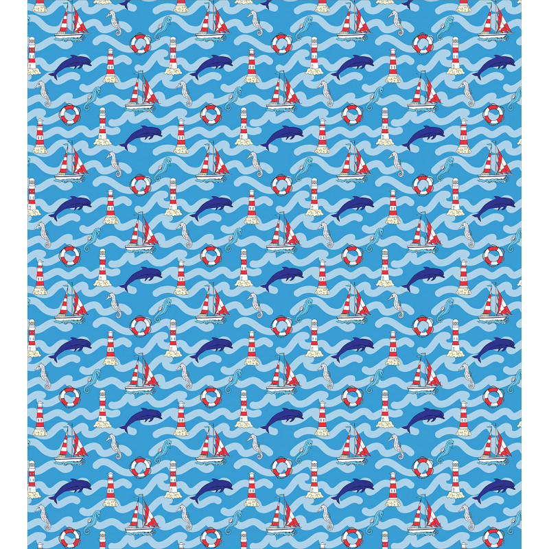 Wavy Lines Dolphins Duvet Cover Set