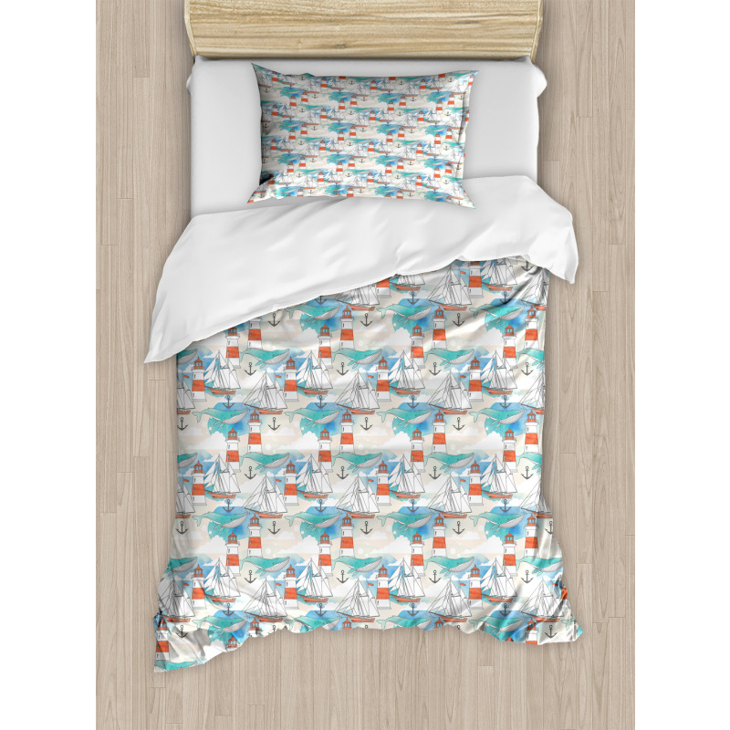 Nautical Whale Boats Duvet Cover Set