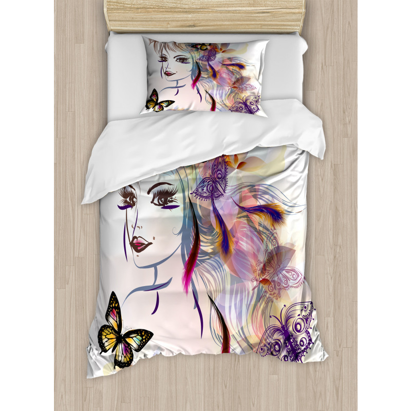 Butterflies with Girl Duvet Cover Set