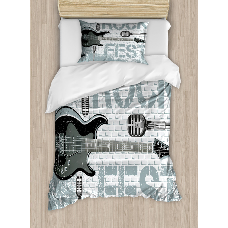 Guitar on Brick Wall Duvet Cover Set