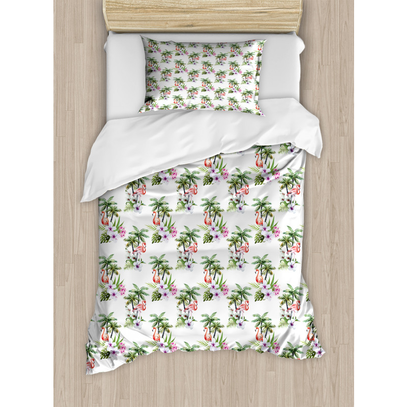 Flamingo Hibiscus Art Duvet Cover Set