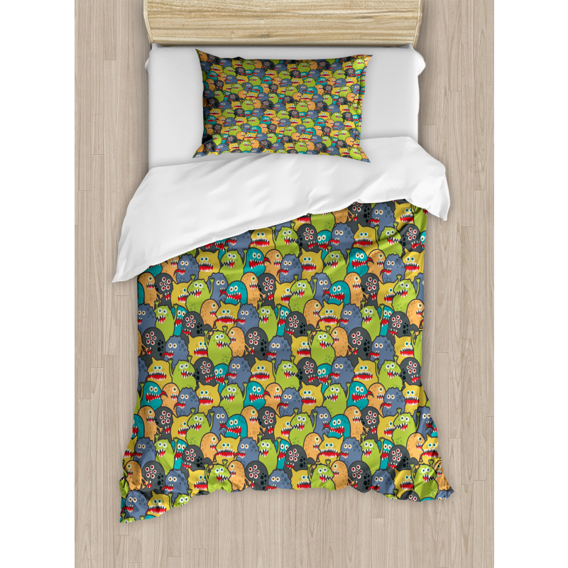 Colorful Monster Crowd Duvet Cover Set