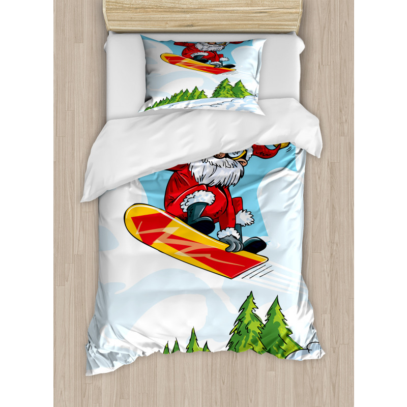 Jump on Snowboard Pines Duvet Cover Set