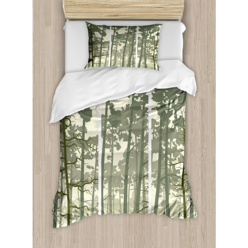 Pine Trees Deer Motif Duvet Cover Set