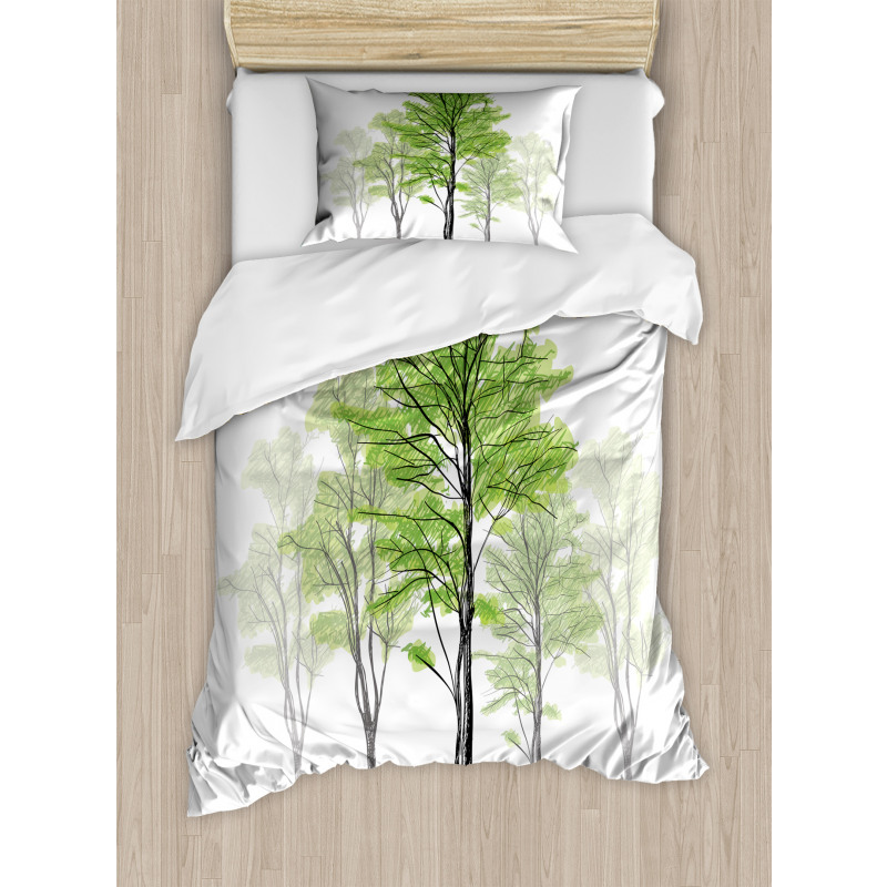 Hand Drawn Nature Motif Duvet Cover Set