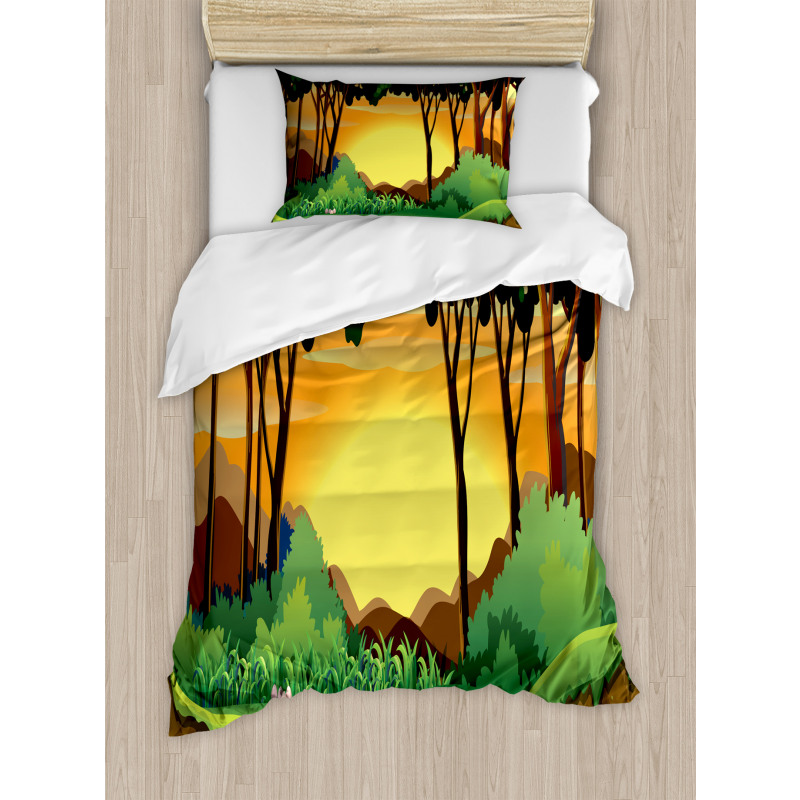 Cartoon Sunset Hills Duvet Cover Set
