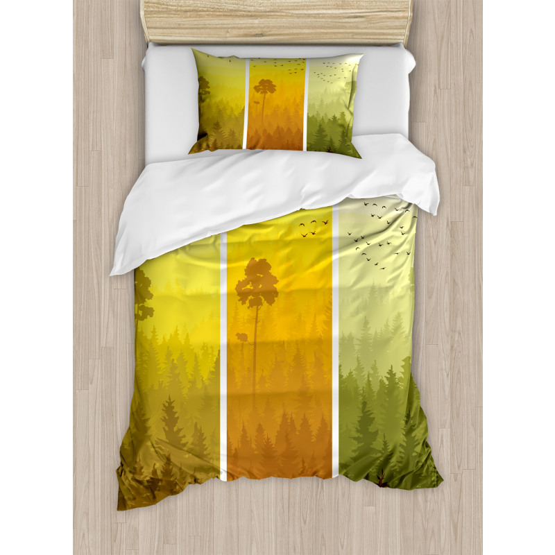 Hills Trees and Birds Duvet Cover Set