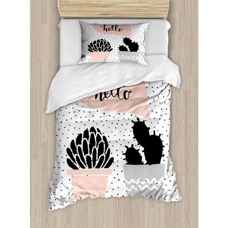 Hand Drawn Plants Hello Duvet Cover Set