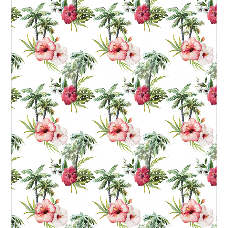 Palm Trees Hibiscus Duvet Cover Set