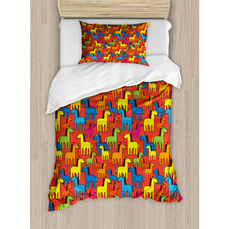 Cartoon Stallion Farm Duvet Cover Set