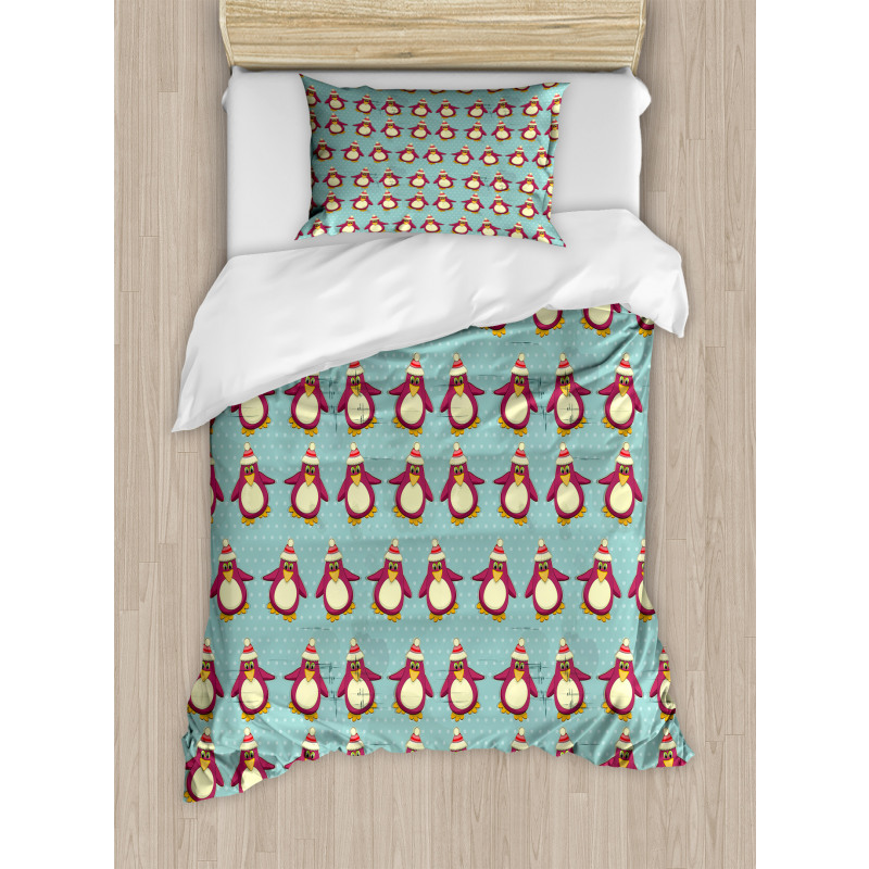 Funny Arctic Penguins Duvet Cover Set