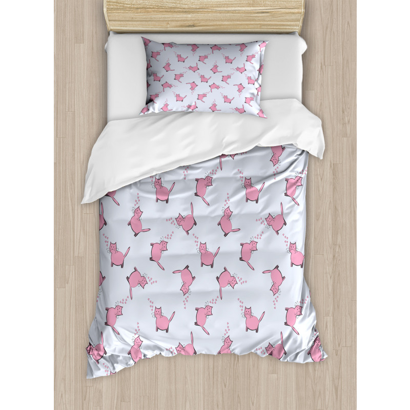 Romantic Pink Kittens Duvet Cover Set