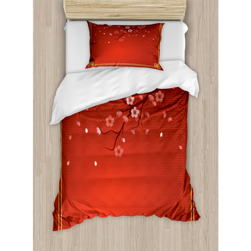 Cherry Branch Chinese Frame Duvet Cover Set