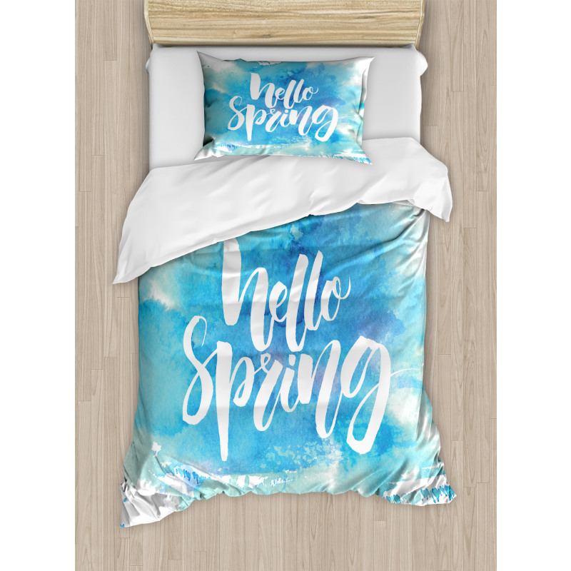 Pastel Blue Spring Theme Duvet Cover Set