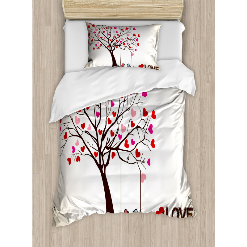 Heart Tree Birds on Swing Duvet Cover Set