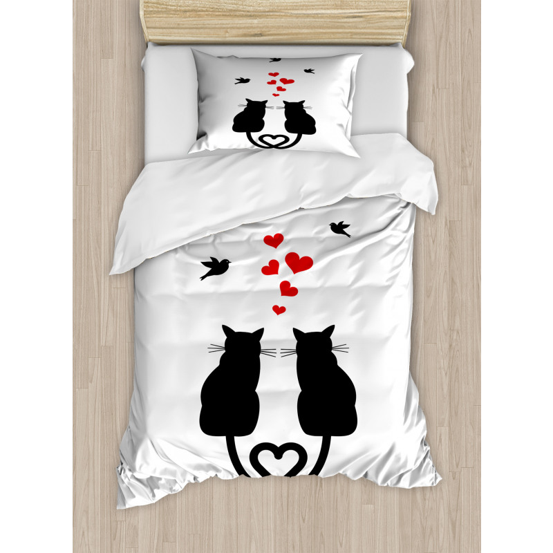 Cats in Love Heart Tail Duvet Cover Set