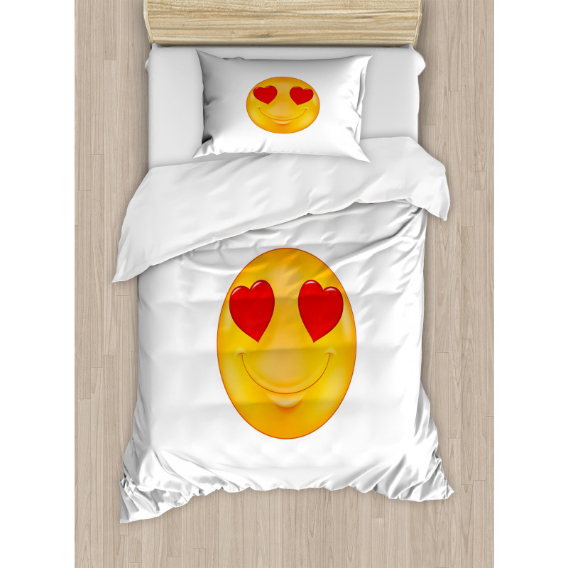 Cartoon Smiley Face Heart Duvet Cover Set