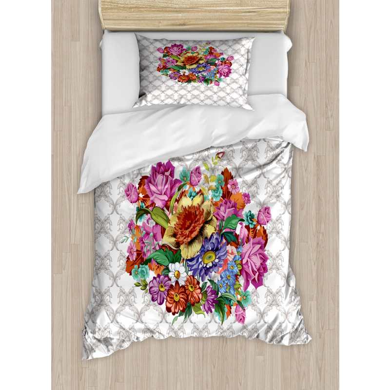 Damask Pattern Bouquet Duvet Cover Set