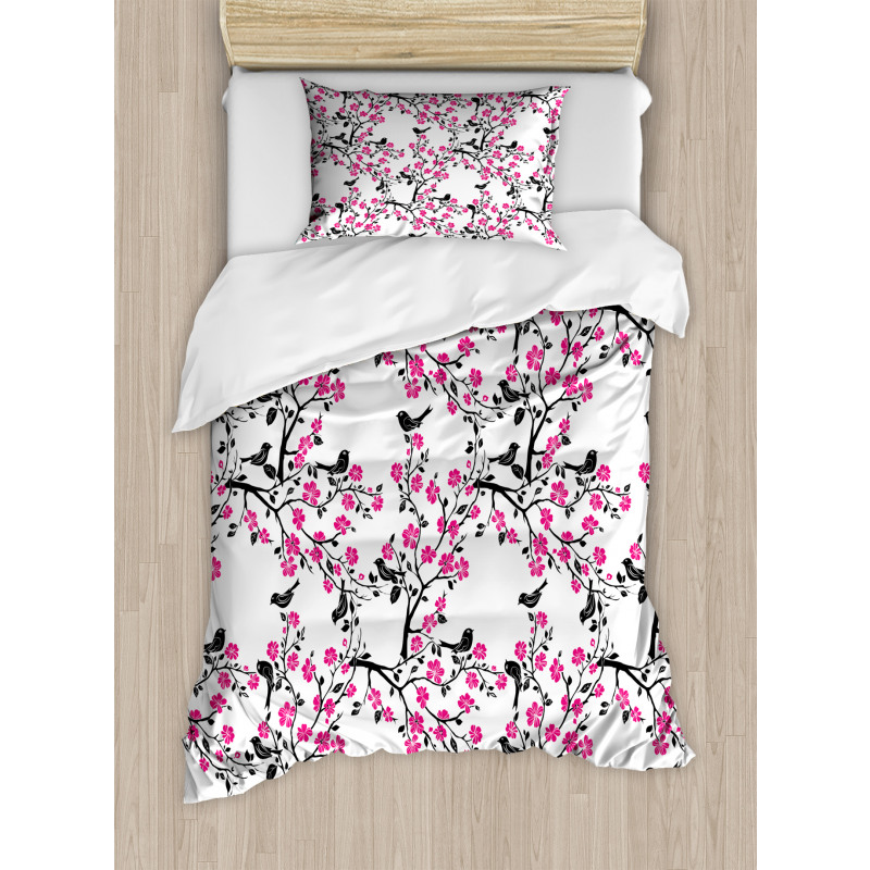 Sakura Tree Bird Duvet Cover Set