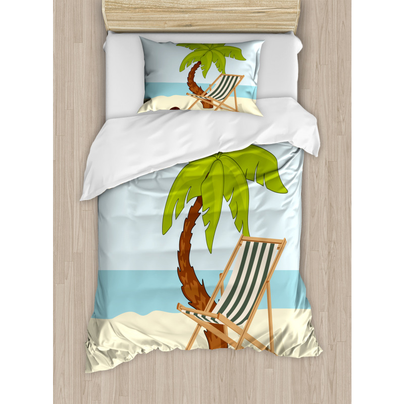 Cartoon Style Palm Tree Duvet Cover Set