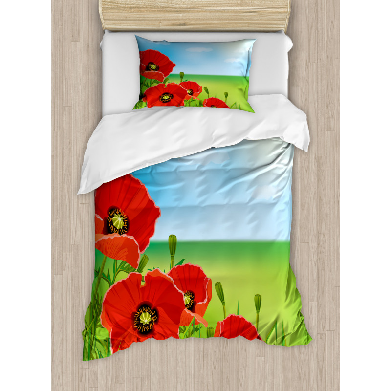 Sunny Day Red Blossoms Duvet Cover Set