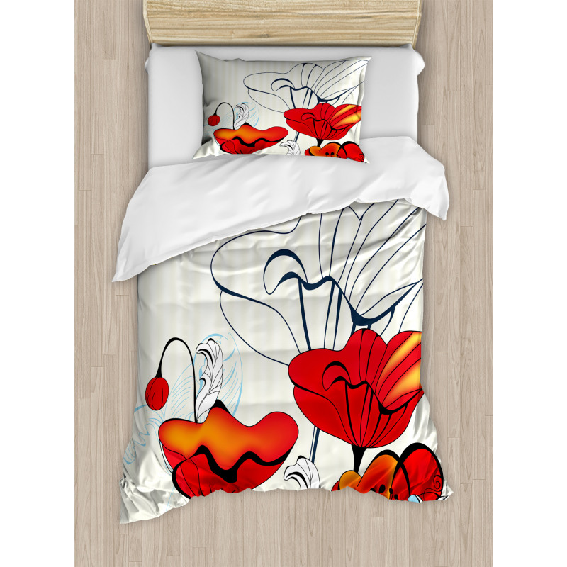 Striped Florets Duvet Cover Set