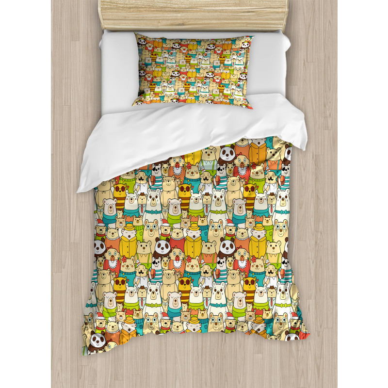 Teddy Bears Doodle Comic Duvet Cover Set