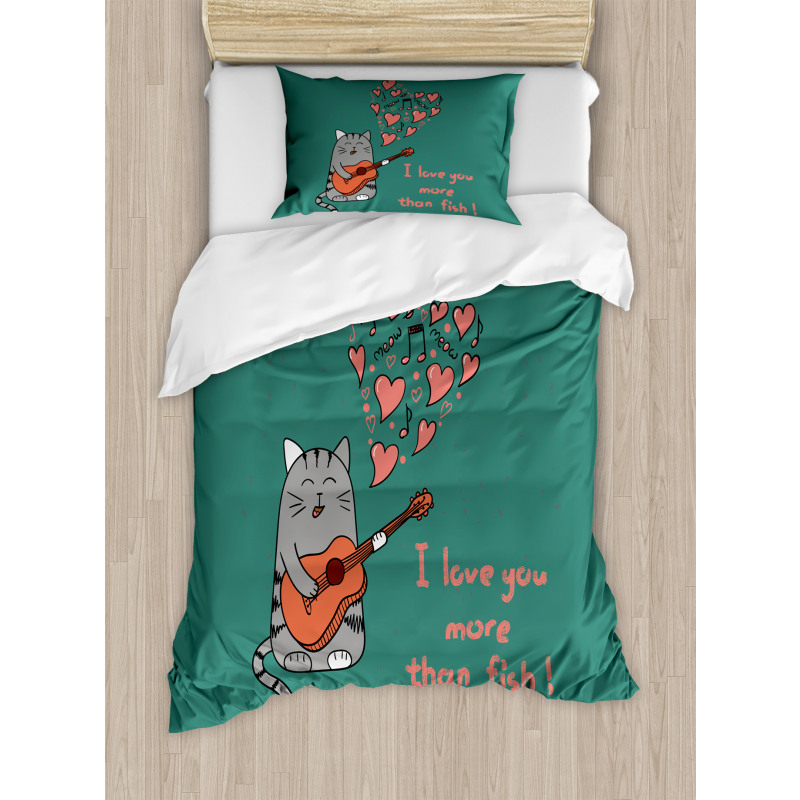 Cartoon Cat Sings Duvet Cover Set