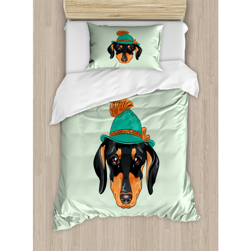 Hipster Dog and Hat Duvet Cover Set