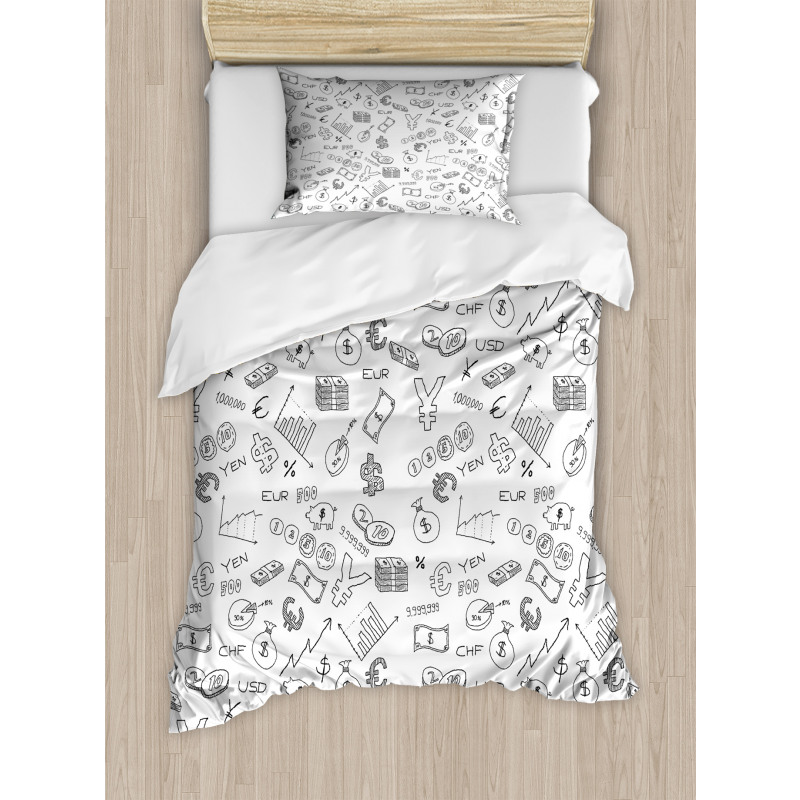 Monochrome Dollar Doodle Duvet Cover Set