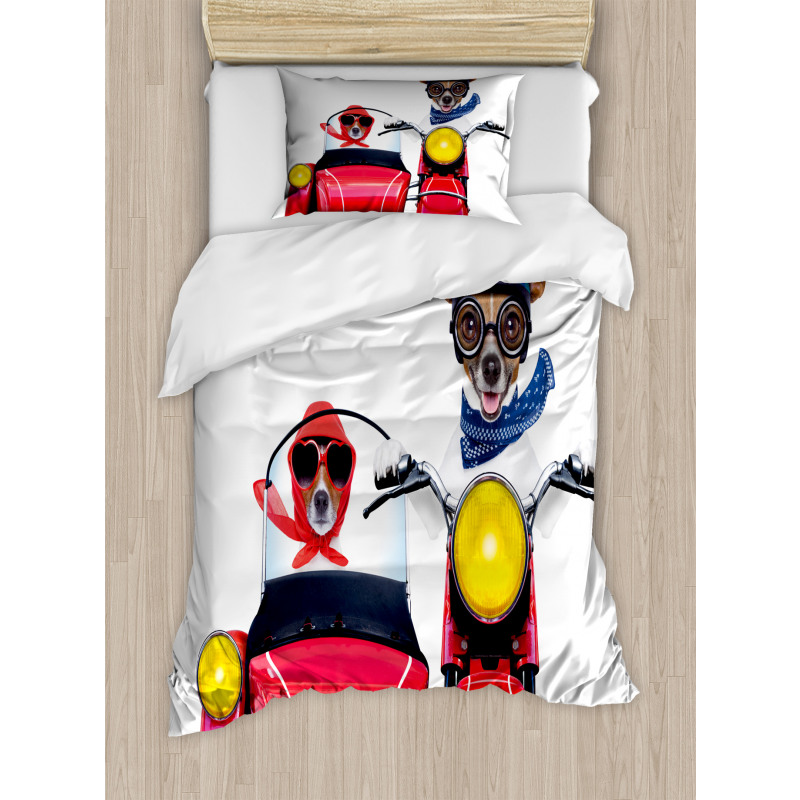 Funny Canine on Bike Duvet Cover Set