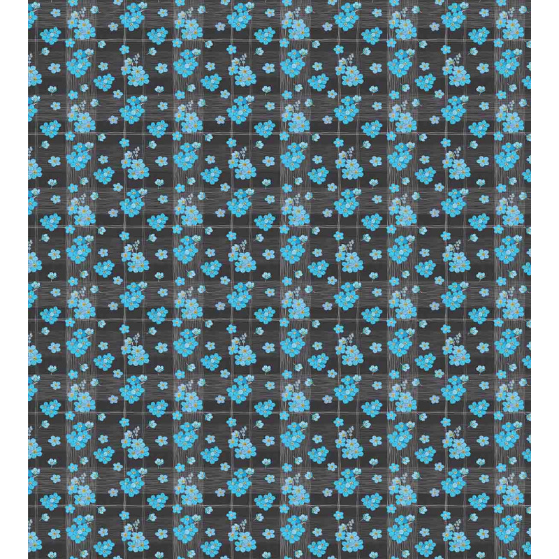 Blue Blossoms on Grid Duvet Cover Set