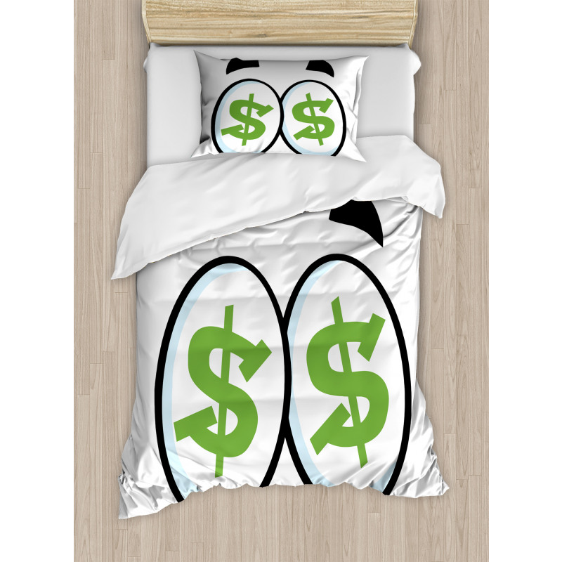 Green Dollar Signs Cartoon Duvet Cover Set