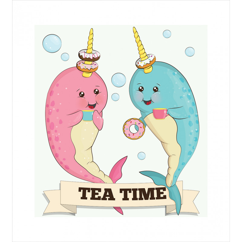 Tea Drinking Whales Duvet Cover Set
