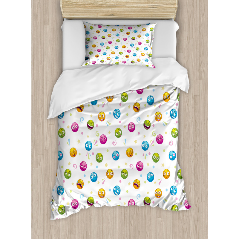 Colorful Round Fun Faces Duvet Cover Set