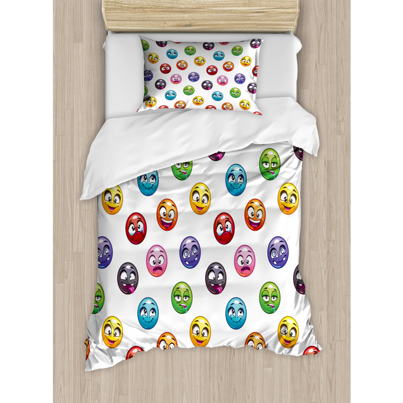 Different Cartoon Faces Duvet Cover Set