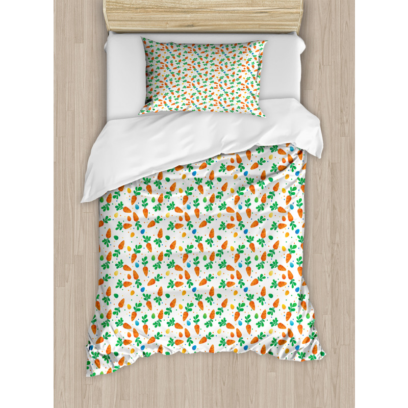 Orange Carrots Eggs Dots Duvet Cover Set