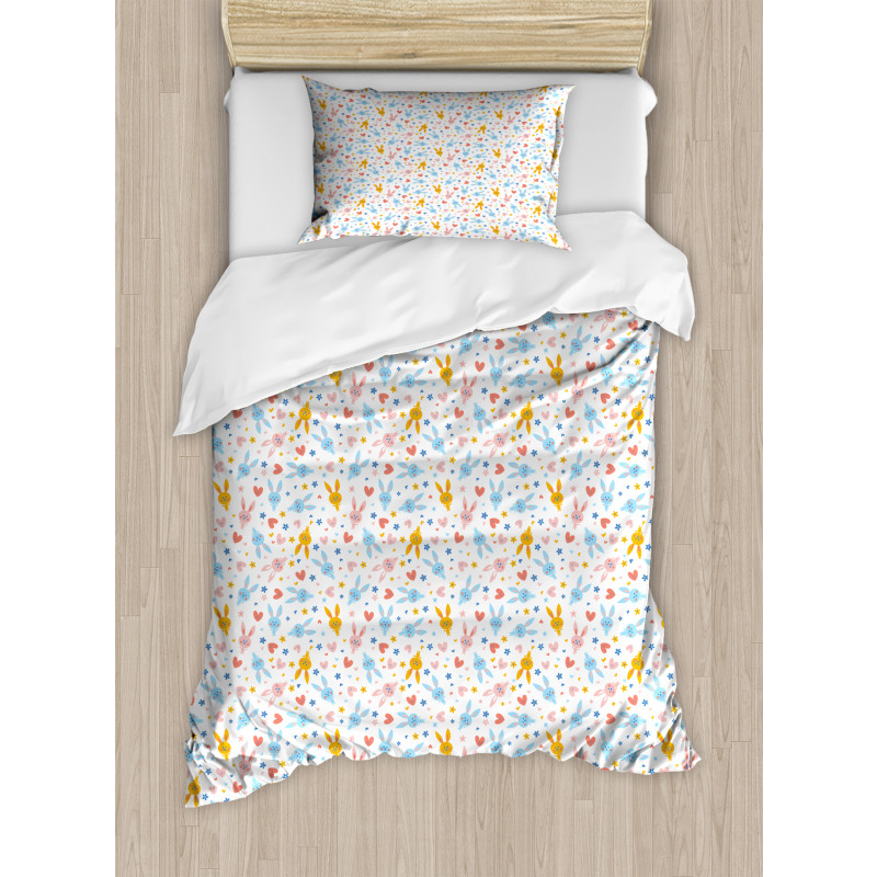 Baby Bunnies Flowers Duvet Cover Set